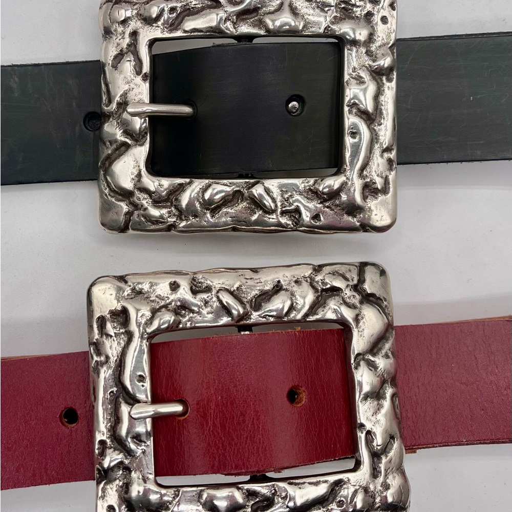 High Fashion " Lava Lume " sterling plated pewter buckle + custom cowhide belt